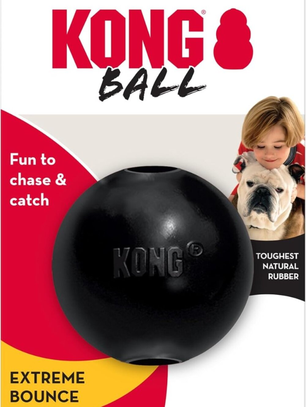 KONG Extreme Ball with Hole Dog Fetch Toy M/L Durable Natural Rubber Black